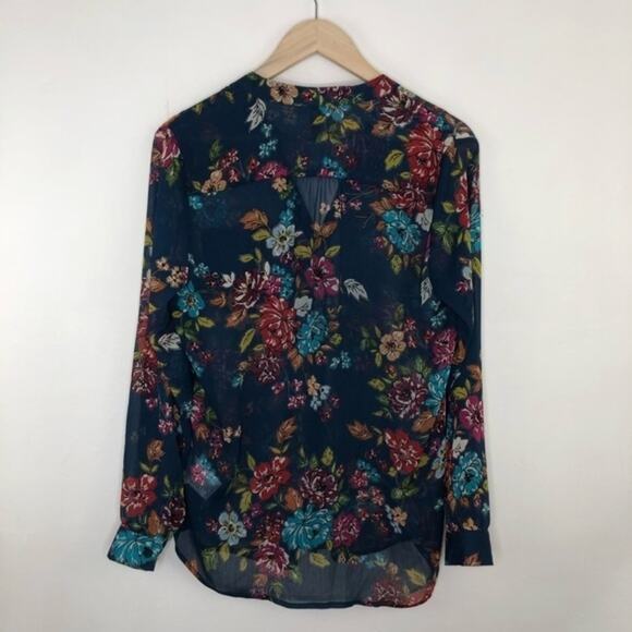 Kut from the Kloth Blue Floral Sheer Top Blouse Size Medium - Picture 4 of 13